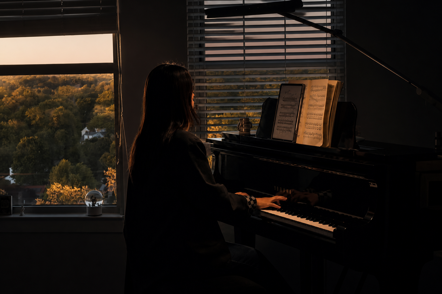 Piano practice with sheet music
